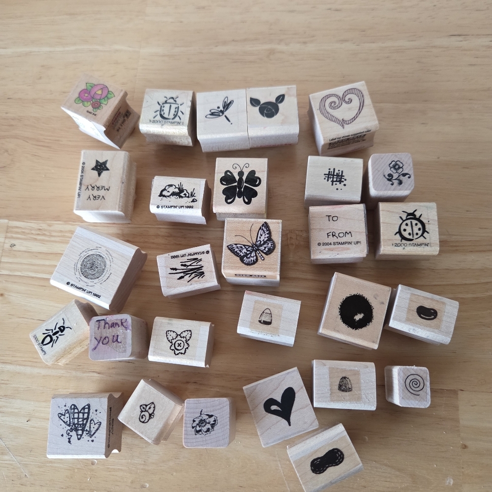 Assorted Wooden Rubber Stamps Ink Stamps 28 Crafting Scrapbook